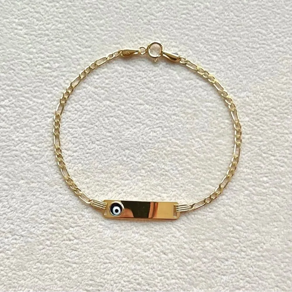 14k solid yellow gold kids bracelet | evil eye ID baby Bracelet |